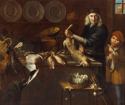Intérieur de cuisine, ecole italienne du 17e siècle - Tableaux et dessins Style Louis XIV