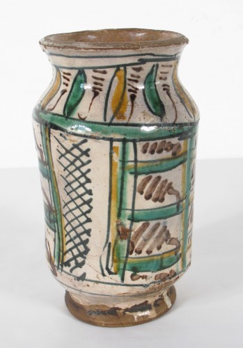 Céramiques, Porcelaines  - Albarello en majolique polychrome archaïque, Italie centrale XVe siècle