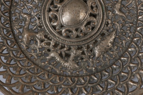 &quot;The Boar Hunt&quot;  - Embossed, pierced, engraved and silvered copper stand - Renaissance