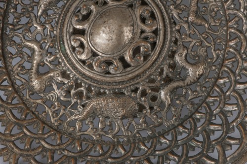 Renaissance - &quot;The Boar Hunt&quot;  - Embossed, pierced, engraved and silvered copper stand