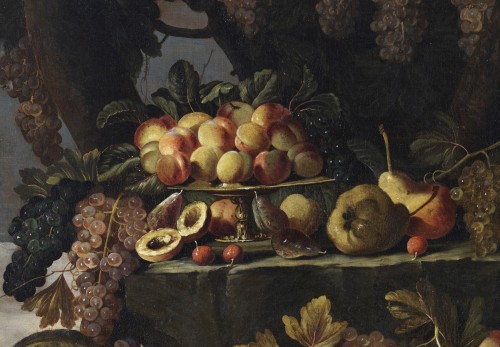 Tableaux et dessins Tableaux XVIIe siècle - Maître romain, du XVIIe siècle Nature morte de fruits à l'extérieur