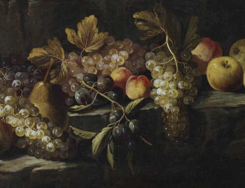 Antiquités - Maître romain, du XVIIe siècle Nature morte de fruits à l'extérieur