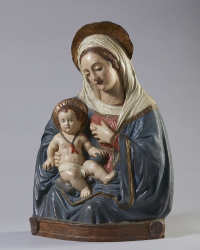 Religious Antiques  - Our Lady of the Milk  polychrome stucco relief