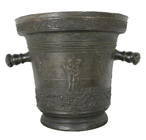 Bronze mortar signed and dated: - 