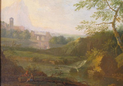 18th century - Landscape of the Roman countryside with architecture and characters