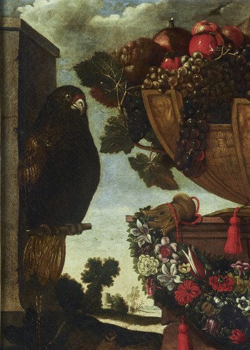 Renaissance - Bassin plein de fruits dans un paysage avec des oiseaux Rome, XVIe siècle