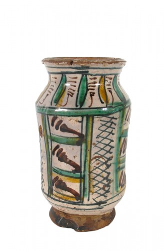 Albarello in archaic polychrome majolica, Central Italy 15th century