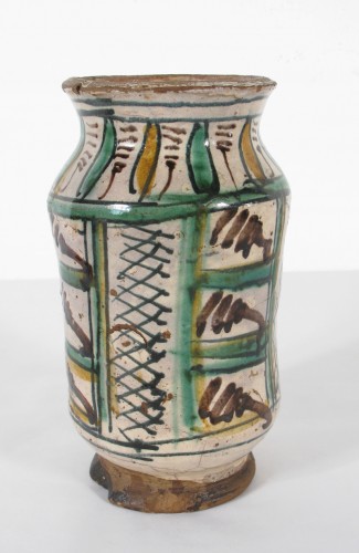 Albarello in archaic polychrome majolica, Central Italy 15th century - Porcelain & Faience Style Renaissance