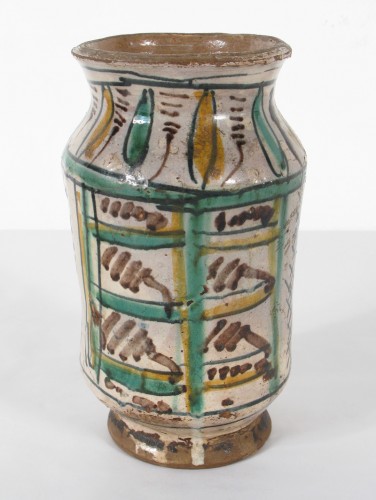 Albarello in archaic polychrome majolica, Central Italy 15th century - Renaissance