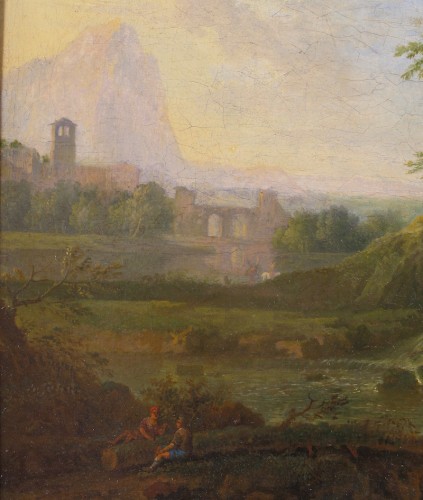 Paysage de la campagne romaine avec architecture et personnages - 