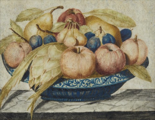 Nature morte à détrempe sur parchemin - Octavianus Monfort Turin (1620-1696) - Tableaux et dessins Style 