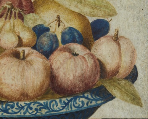 Tableaux et dessins Dessin, Aquarelle & Pastel - Nature morte à détrempe sur parchemin - Octavianus Monfort Turin (1620-1696)