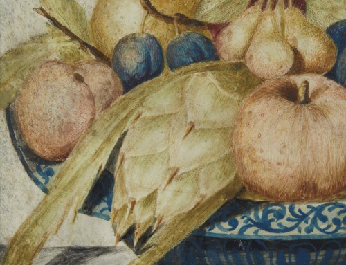 Nature morte à détrempe sur parchemin - Octavianus Monfort Turin (1620-1696) - Antichità Santa Giulia