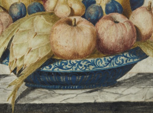Nature morte à détrempe sur parchemin - Octavianus Monfort Turin (1620-1696) - 