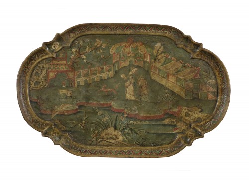 Plateau en bois laqué à décor de chinoiseries, Venise XVIIIe siècle - Objet de décoration Style Louis XV