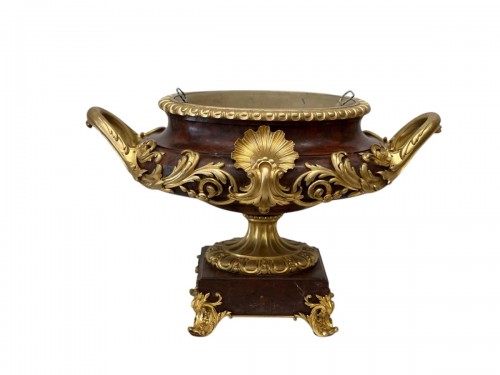 Jardinière en marbre rouge griotte et bronze doré XIXe siècle