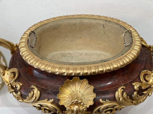 Napoléon III - 19th-century cherry red marble and gilded bronze planter