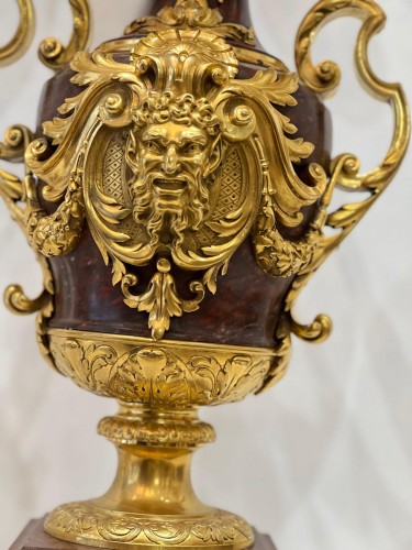Paire de candélabres en bronze doré et marbre griotte à 10 bras XIXe siècle - Napoléon III
