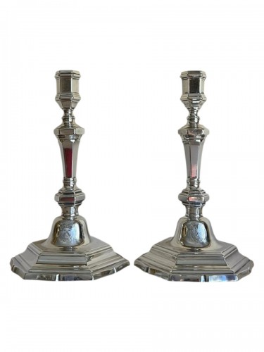 Pair of 18th-century solid silver candlesticks by Claude Roysard