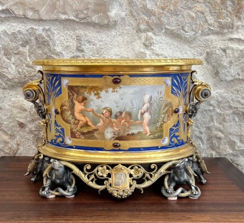 Jardinière en porcelaine de Sèvres signée Wiese, Paris 1860 - Antikvariat Nice