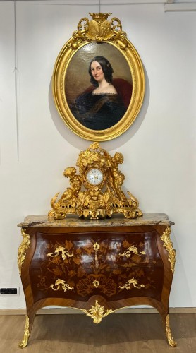 XIXe siècle - Importante pendule de cheminée en bronze ciselé doré, époque Napoléon III