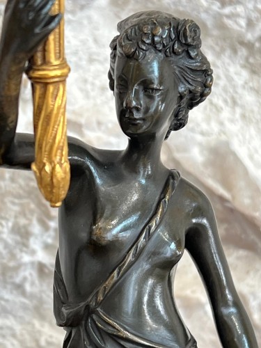 Lighting  - Pair of patinated and gilt bronze candelabra, early 19th century