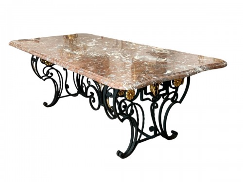 Marble and wrought iron dining table, 1940s–1950s