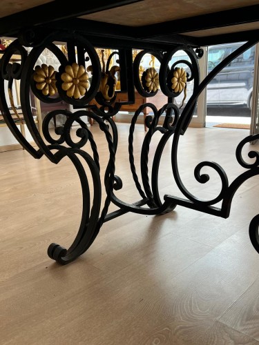 Antiquités - Marble and wrought iron dining table, 1940s–1950s