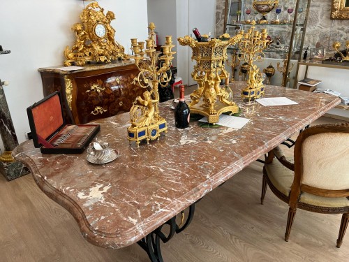 Antiquités - Marble and wrought iron dining table, 1940s–1950s