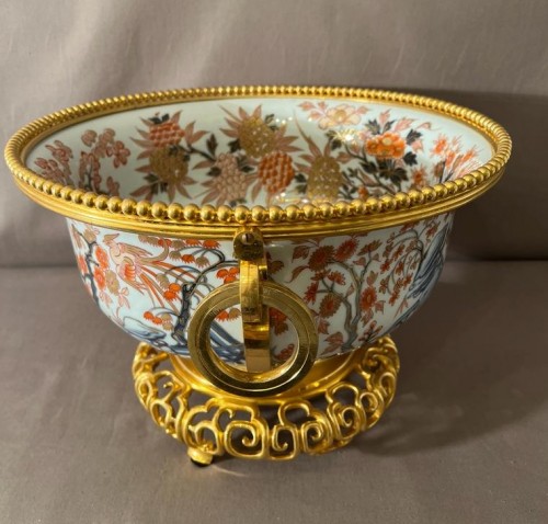 Large 19th-century Imari porcelain and gilt bronze bowl - Napoléon III