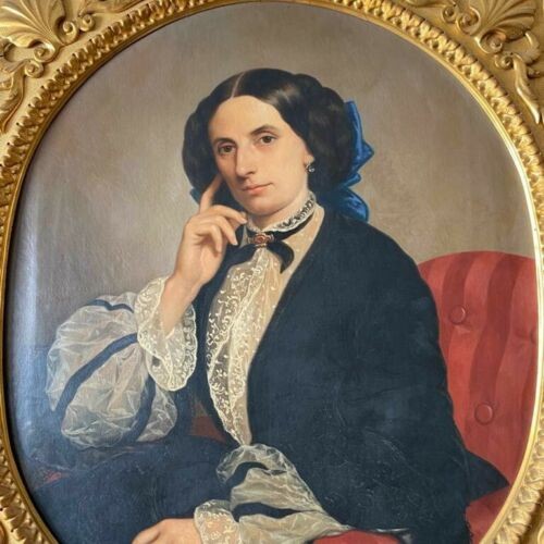 Portrait of a Woman, signed C. Mussini, 1858 - Paintings & Drawings Style Napoléon III