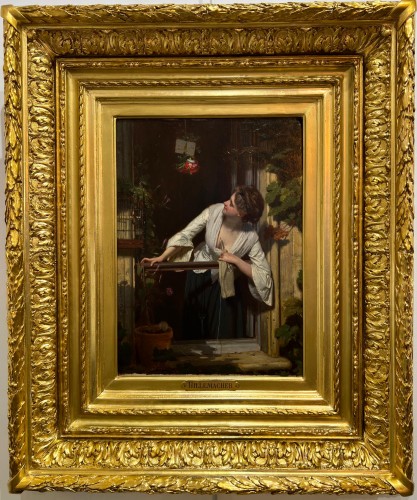 Eugène Ernest HILLEMACHER (1818–1887) - Le cadeau à la fenêtre - Tableaux et dessins Style Napoléon III