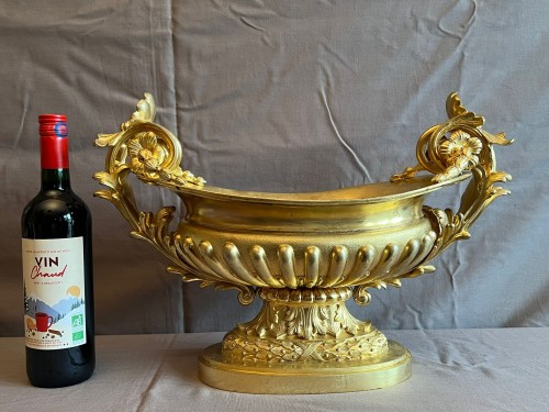 Jardinière coupe style Rocaille en bronze doré, époque Napoléon III - Objet de décoration Style Napoléon III
