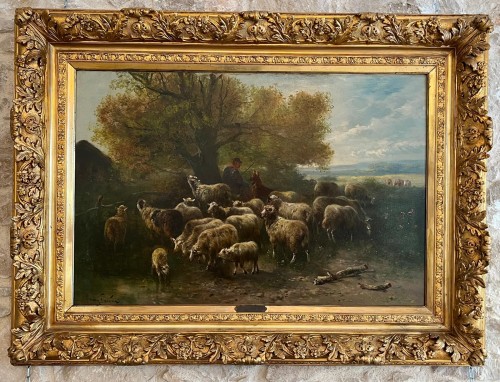Berger avec des moutons -  Henry Schouten (1857–1927) - Tableaux et dessins Style Napoléon III