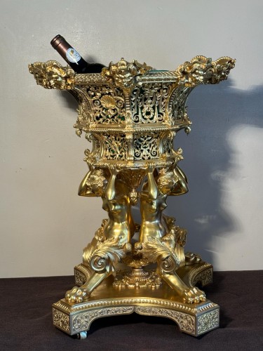 Centre de table, jardinière du 19e siècle en bronze ciselé doré - Antikvariat Nice