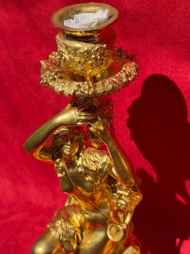 Paire de flambeaux du XIXe siècle en bronze ciselé et doré - Napoléon III