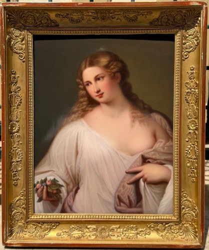 Portrait de jeune femme – Plaque en porcelaine KPM Berlin fin XIXe - Céramiques, Porcelaines Style Napoléon III