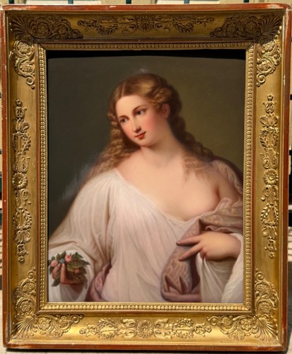 Céramiques, Porcelaines  - Portrait de jeune femme – Plaque en porcelaine KPM Berlin fin XIXe