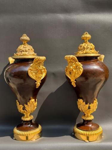 Paire de cassolettes néoclassiques en bronze patiné et bronze doré – XIXe siècle - Antikvariat Nice