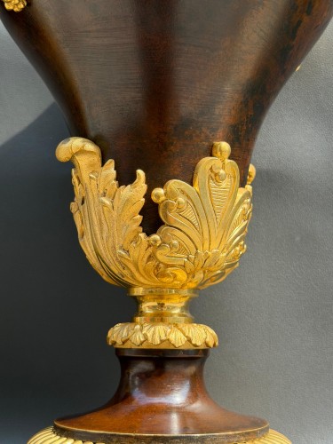 Empire - Paire de cassolettes néoclassiques en bronze patiné et bronze doré – XIXe siècle
