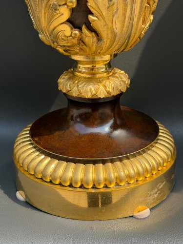 Antiquités - Paire de cassolettes néoclassiques en bronze patiné et bronze doré – XIXe siècle