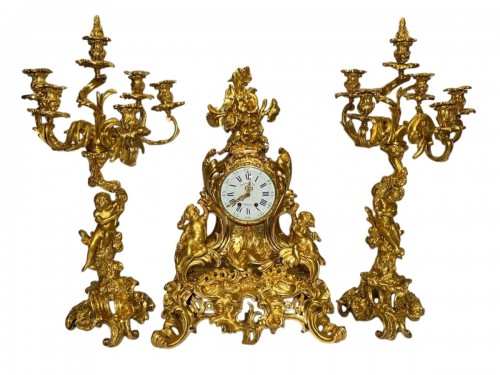 Garniture de cheminée Napoléon III en bronze doré