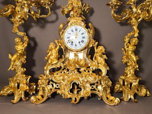 Garniture de cheminée Napoléon III en bronze doré - Antikvariat Nice