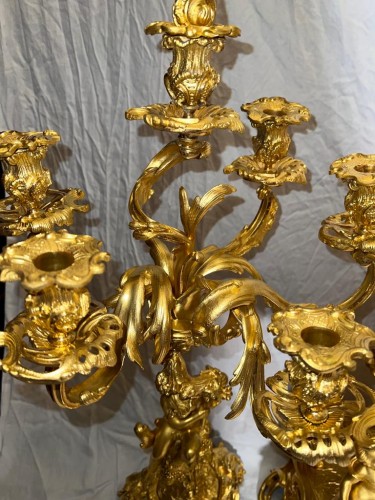 Antiquités - Garniture de cheminée Napoléon III en bronze doré