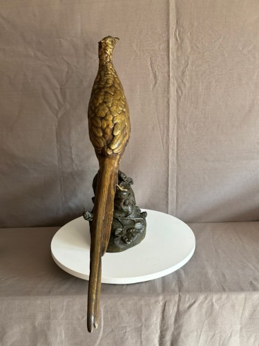 Sculpture Sculpture en Bronze - Léon Bureau (1866-1906) Faisan sur un rocher