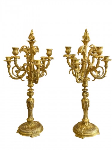 Paire de candélabres en bronze ciselé et doré 1860