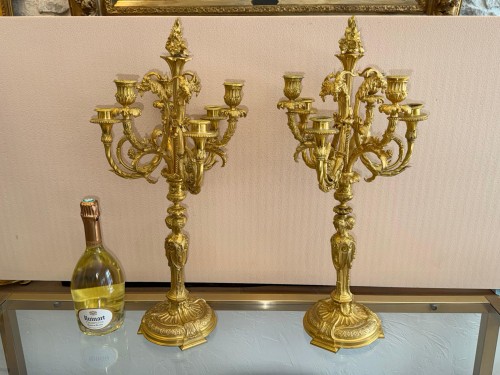 Paire de candélabres en bronze ciselé et doré 1860 - Antikvariat Nice