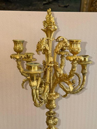 Napoléon III - Paire de candélabres en bronze ciselé et doré 1860