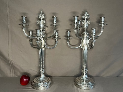 André Aucoc - Importante paire de candélabres en argent massif fin XIXe siècle - Luminaires Style Napoléon III