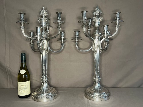 Luminaires Bougeoirs et Chandeliers - André Aucoc - Importante paire de candélabres en argent massif fin XIXe siècle